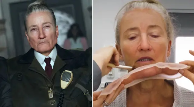 Transformación de Emma Thompson como Agatha Trunchbull Transformación de Emma Thompson como Agatha Trunchbull