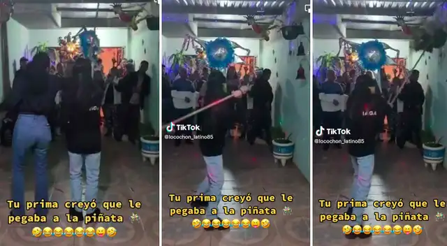 La joven quiso romper la piñata, pero terminó destruyendo la casa.