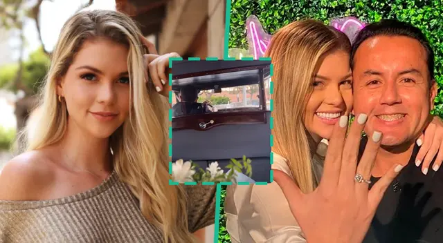 Brunella Horna anuncia su llegada a su boda con Richard Acuña desde una carroza de lujo y en compañía de su padre.