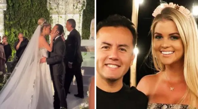 Brunella Horna y Richard Acuña se casaron y sellaron su amor con un tierno beso.
