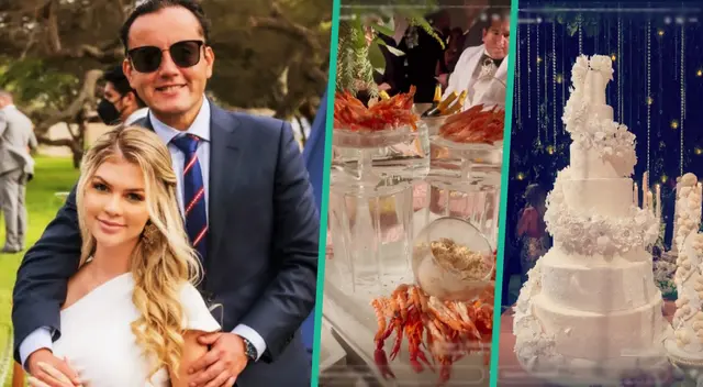 Brunella Horna y Richard Acuña sorprenden con lujosa decoración para los invitados, buffet y pastel de esposos.