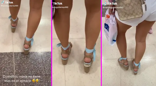 La joven no imaginó que las sandalias se le romperían en pleno mall.