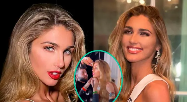 Alessia Rovegno recibe ayuda de tres especialistas en belleza antes de salir al escenario del Miss Universo 2022. Alessia Rovegno recibe ayuda de tres especialistas en belleza antes de salir al escenario del Miss Universo 2022.