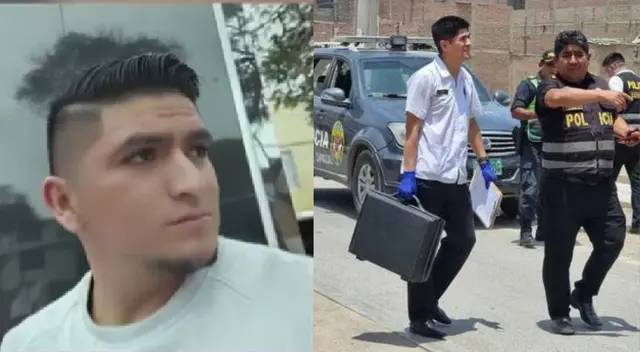 Joven liberado en la parte izquierda y policía realizando las investigaciones Joven liberado en la parte izquierda y policía realizando las investigaciones