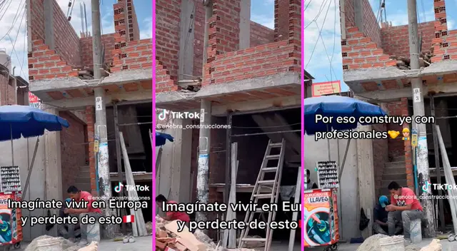 Los albañiles incluyeron el poste de luz como parte de la casa.