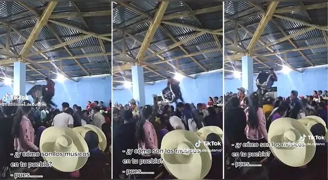 El músico cajamarquino se ató en la viga del local para tocar el bombo y se hizo viral en TikTok. El músico cajamarquino se ató en la viga del local para tocar el bombo y se hizo viral en TikTok.