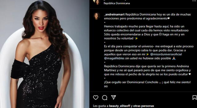  Andreína Martínez demuestra su emoción por estar en el Miss Universo 2022. Fuente: Instagram. 