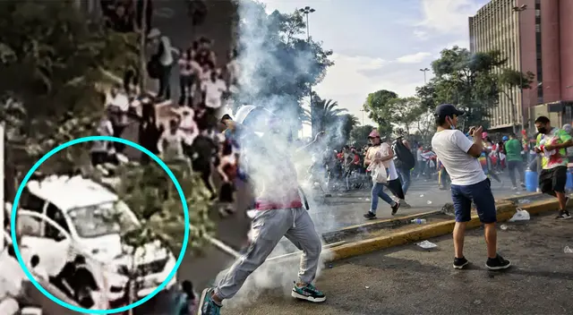 Camioneta de América escapa de turba enfurecida que los agredió en el Centro de Lima.