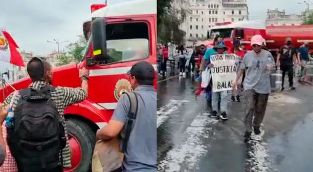 Bomberos no podían avanzar por el número de asistentes a la marcha.