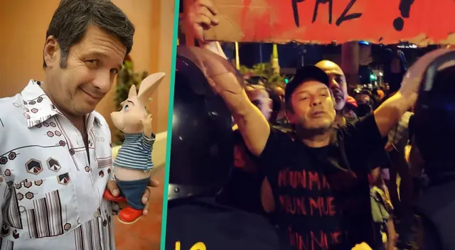 Lucho Cáceres responde de manera peculiar los gritos de los manifestantes que lo rechazan.