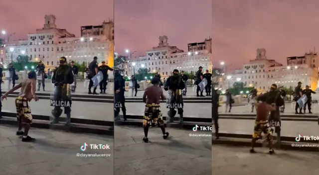El policía fue firme en seguir cuidando las calles cuando el señor le invitaba a bailar.