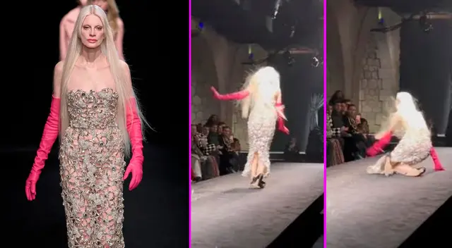 Kristen McMenamy sufrió una caída en pleno desfile de Valentino. Kristen McMenamy sufrió una caída en pleno desfile de Valentino.