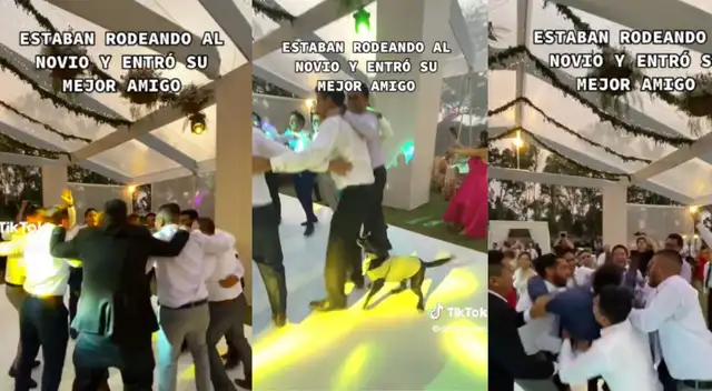 El novio era cargado por sus amigos.
