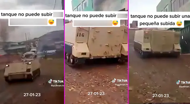 Pese a varios intentos, el tanque se quedó varado en plena subida.