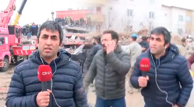 Reportero tuvo que moverse para evitar accidentarse en pleno terremoto.