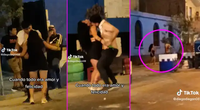 La pareja empezó amorosa y luego acabaron peleándose en la calle.