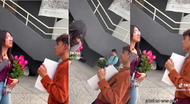 Le llevó flores para consquistarla pero no logró el objtivo. Le llevó flores para consquistarla pero no logró el objtivo.