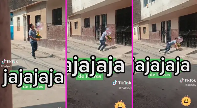 El joven no piso bien y acabó en el suelo con todo y flores. El joven no piso bien y acabó en el suelo con todo y flores.