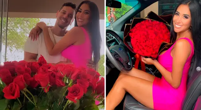 Melissa Paredes emocionada por su regalo de San Valentín.