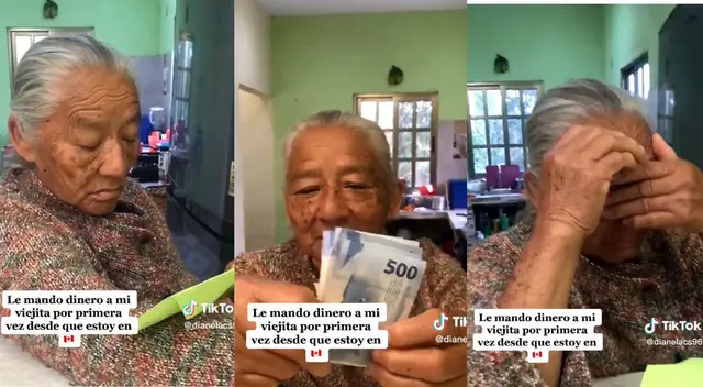 La señora extraña a su hijo que vive en el extranjero.