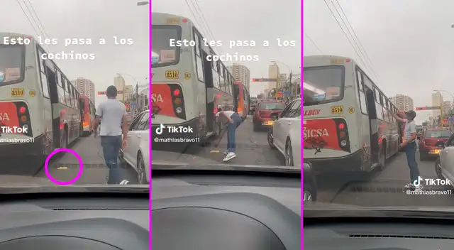 El joven se acercó y recogió la cáscara de plátano.