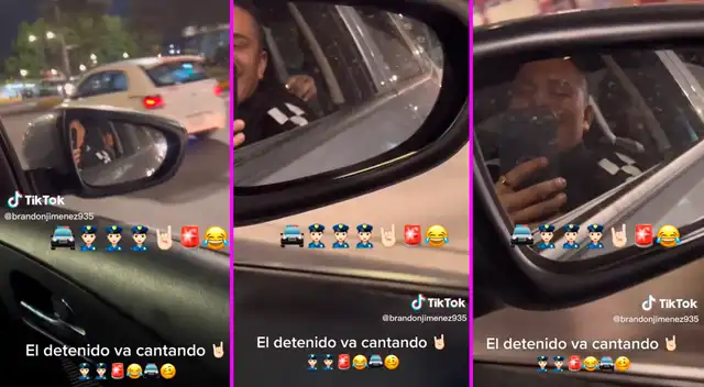 El policía no pudo contener la risa al escuchar al joven cantando. El policía no pudo contener la risa al escuchar al joven cantando.