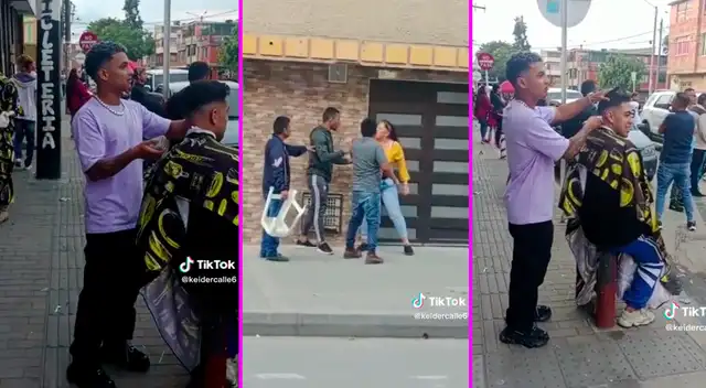 El peluquero salió de su local para ver qué es lo que estaba pasando en frente.