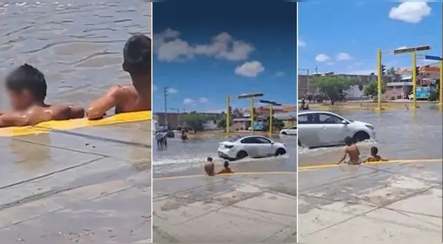 Niños piuranos fueron captados bañándose en plena calle y escena es viral en TikTok. Niños piuranos fueron captados bañándose en plena calle y escena es viral en TikTok.