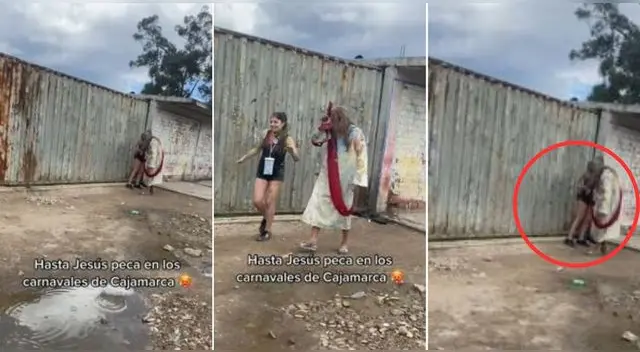 'Jesús' en el carnaval de Cajamarca es viral en TikTok tras ser captado con una muchacha en plena calle. 'Jesús' en el carnaval de Cajamarca es viral en TikTok tras ser captado con una muchacha en plena calle.