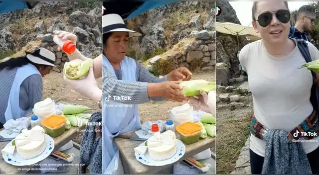 La turista estadounidense llegó a Chinchero, se animó a comer choclo con queso de una peculiar manera y es viral en TikTok. La turista estadounidense llegó a Chinchero, se animó a comer choclo con queso de una peculiar manera y es viral en TikTok.