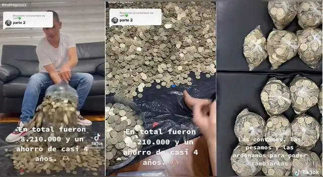 Un joven se volvió viral en TikTok al mostrar la cantidad que consiguió ahorrando 4 años dentro de un bidón.