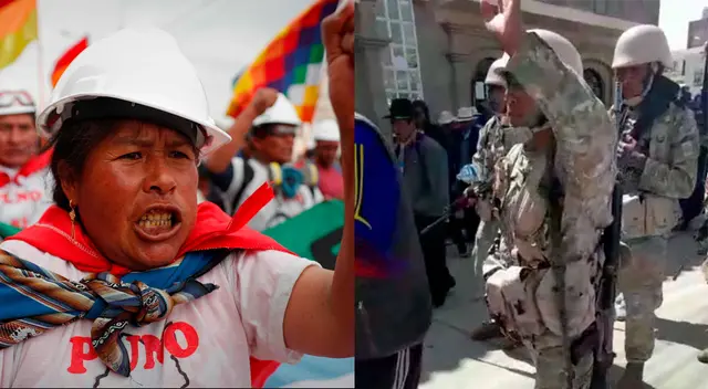 Manifestantes señalan que militares y policías representan al gobierno de Dina Boluarte.