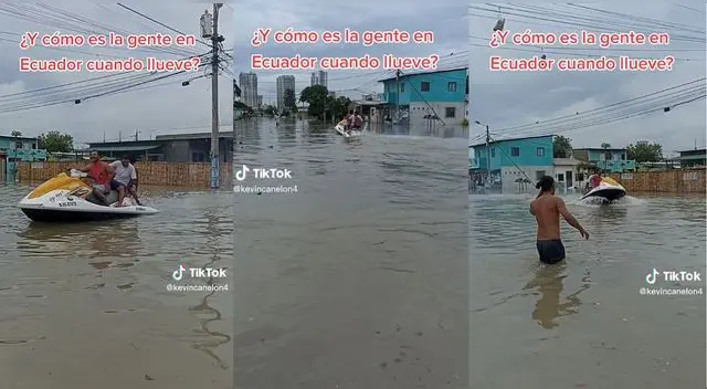 Personas en una ciudad de Ecuador salieron a divertirse en la calle inundada y escena es viral en TikTok. Personas en una ciudad de Ecuador salieron a divertirse en la calle inundada y escena es viral en TikTok.