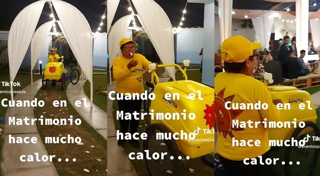 Señora sorprende al aparecer en boda para vender helados.