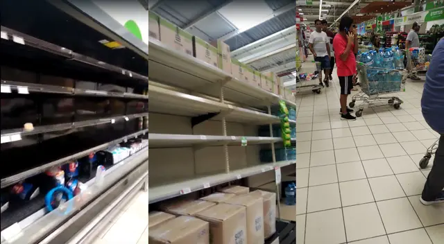 Estantes de Tottus lucen vacíos tras compras compulsivas de clientes por ciclón Yaku. Estantes de Tottus lucen vacíos tras compras compulsivas de clientes por ciclón Yaku.