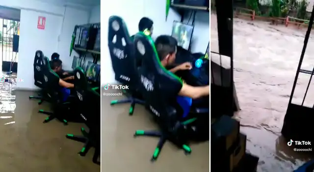 Jóvenes siguen con juego pese al huaico. Jóvenes siguen con juego pese al huaico.