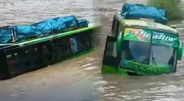 Bus atrapado tras desborde de río Marañón en La Libertad. Bus atrapado tras desborde de río Marañón en La Libertad.