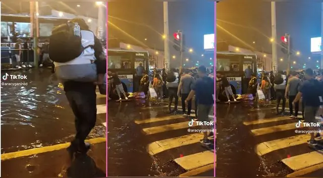 El muchacho cargó a su pareja sobre su espalda para que no se moje y escena enternece en TikTok.