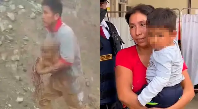 Pequeño junto a su madre se vieron con el héroe de Jicamarca en las afueras del hospital.