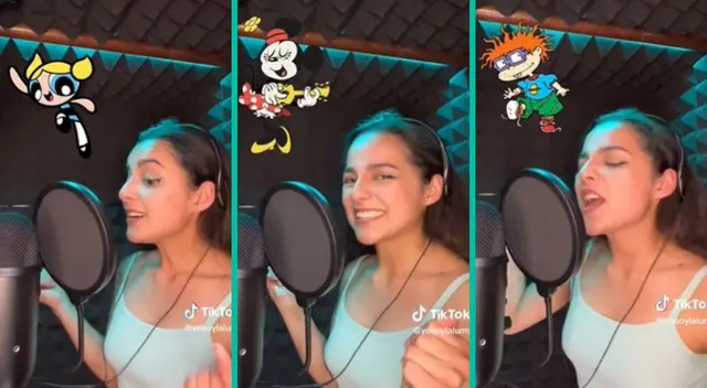 Joven cantó reciente éxito de Shakira y Karol 'G' con diversas voces de dibujos animados.