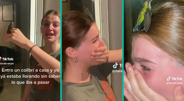 La joven no pudo evitar su emoción al ver como colibrí se posó en su cabeza. La joven no pudo evitar su emoción al ver como colibrí se posó en su cabeza.
