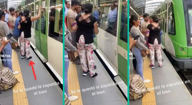 Señora entró en alarme al perder una de sus zapatillas. Señora entró en alarme al perder una de sus zapatillas.