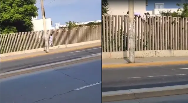 Joven cruzando muro de universidad San Marcos para rendir examen de admisión.