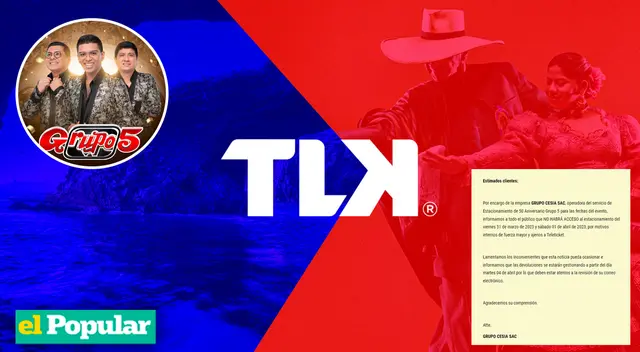 Teleticket anuncia la suspensión del servicio del estacionamiento para presentes en concierto del Grupo 5