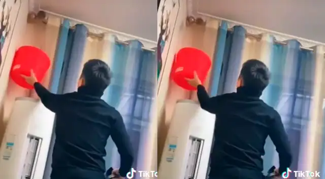 Joven tiene miedo y la rata se escapa.