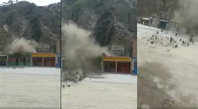 Trozos de roca cayendo desde cerro en Piura.