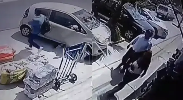 La mujer fue captada saliendo de su local en Arequipa y también se visualizó a un sujeto. La mujer fue captada saliendo de su local en Arequipa y también se visualizó a un sujeto.