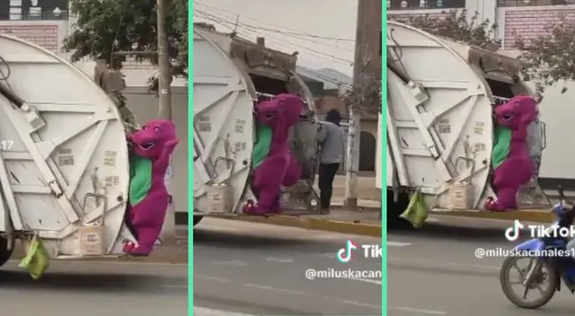 El dinosaurio morado sorprendió con singular escena. El dinosaurio morado sorprendió con singular escena.