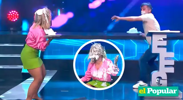 Johana San Miguel y Renzo Schuller protagonizaron pelea con tortas Johana San Miguel y Renzo Schuller protagonizaron pelea con tortas