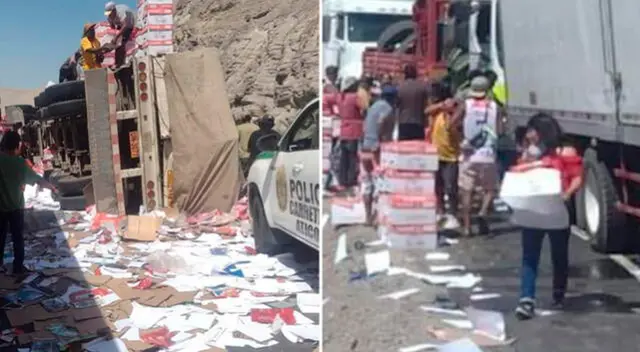 Personas no dudaron en llevarse la mercadaría que se encontraba en la pista.